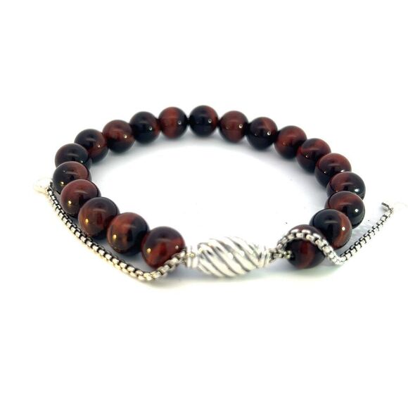 David Yurman Tiger Eye Spiritual Beads Bracelet 8.5" Silver 8 mm Estate DY587 - Picture 4 of 16
